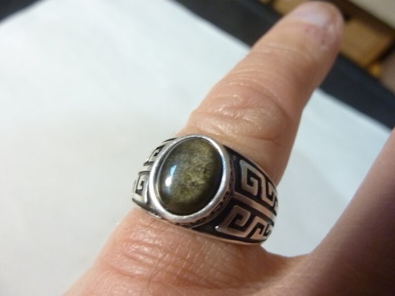 Bague réglable Obsidienne dorée monture argent 925