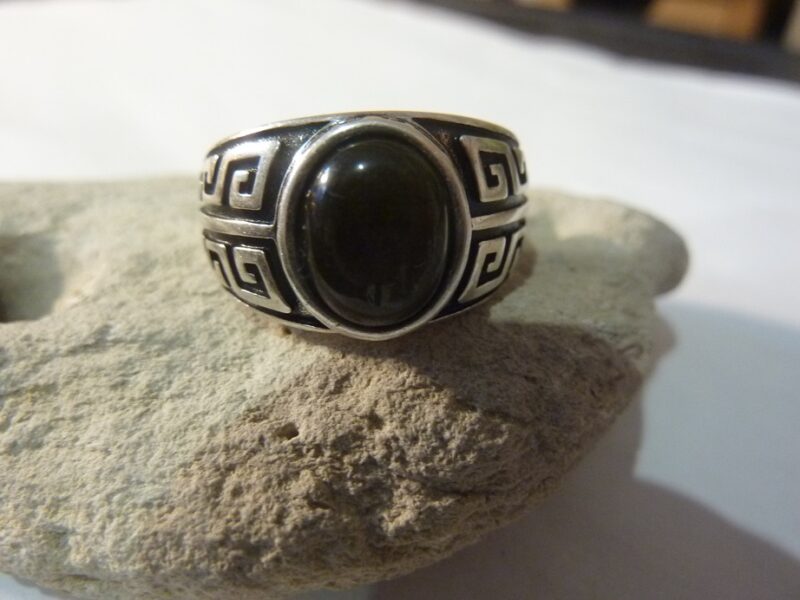 Bague réglable Obsidienne dorée monture argent 925