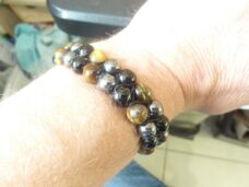 Bracelet réglable Oeil de tigre-obsidienne-hématite-perles 8mm