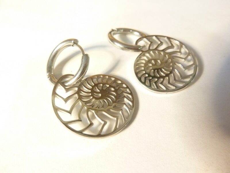 Boucles d'oreilles Ammonite acier inoxydable ref argenté