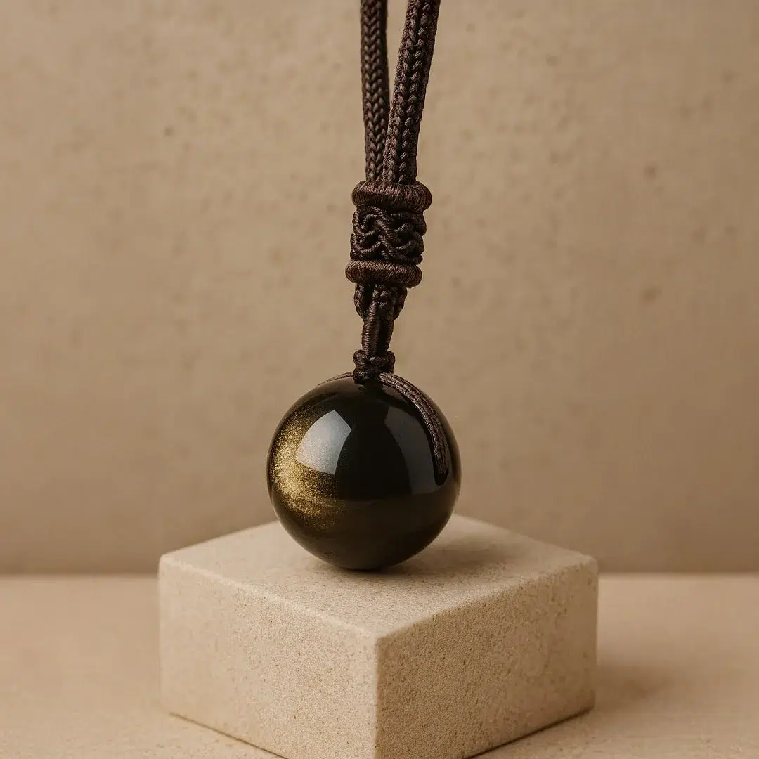 Pendentif Obsidienne dorée sphère 16 mm