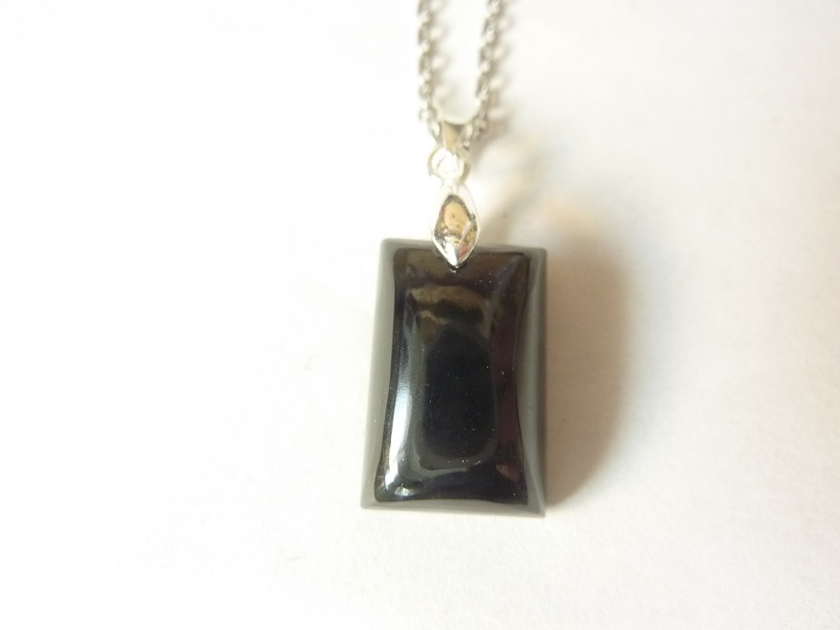 Pendentif Spinelle noir argent 925 gg 0810 + chaine acier inoxydable 50 cm