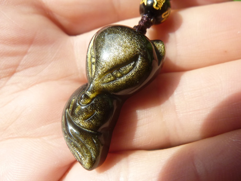Pendentif Renard Obsidienne dorée