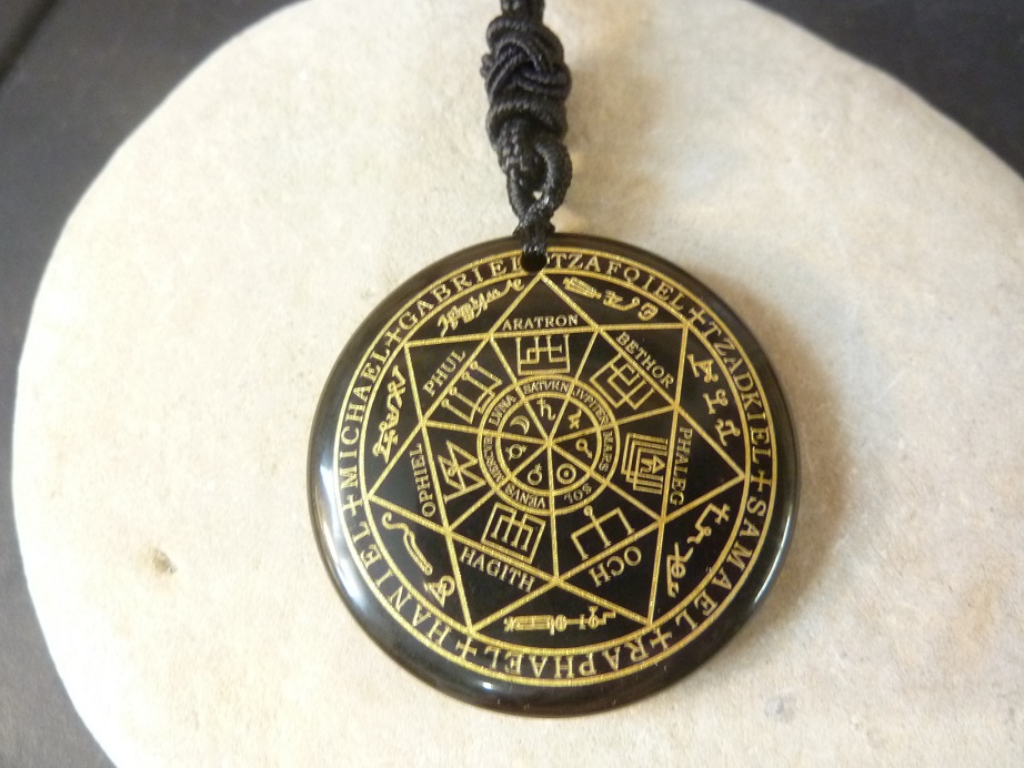 Collier pendentif Sceau des 7 Archanges en Obsidienne noire