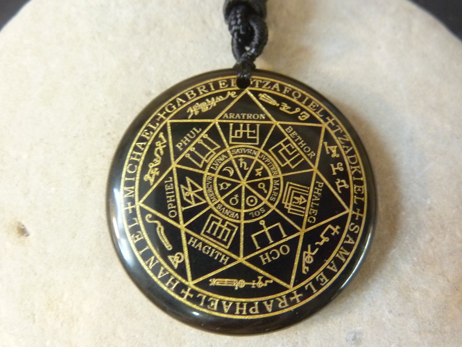 Collier pendentif Sceau des 7 Archanges en Obsidienne noire