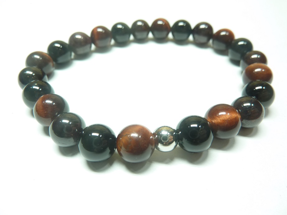 Bracelet Obsidienne noire-Grenat-Oeil de taureau