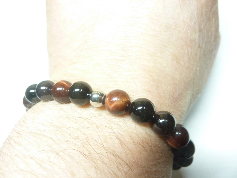 Bracelet Obsidienne noire-Grenat-Oeil de taureau – Image 3