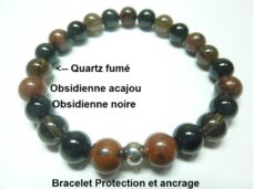 Bracelet Obsidienne noire-Quartz fumé-obsidienne acajou